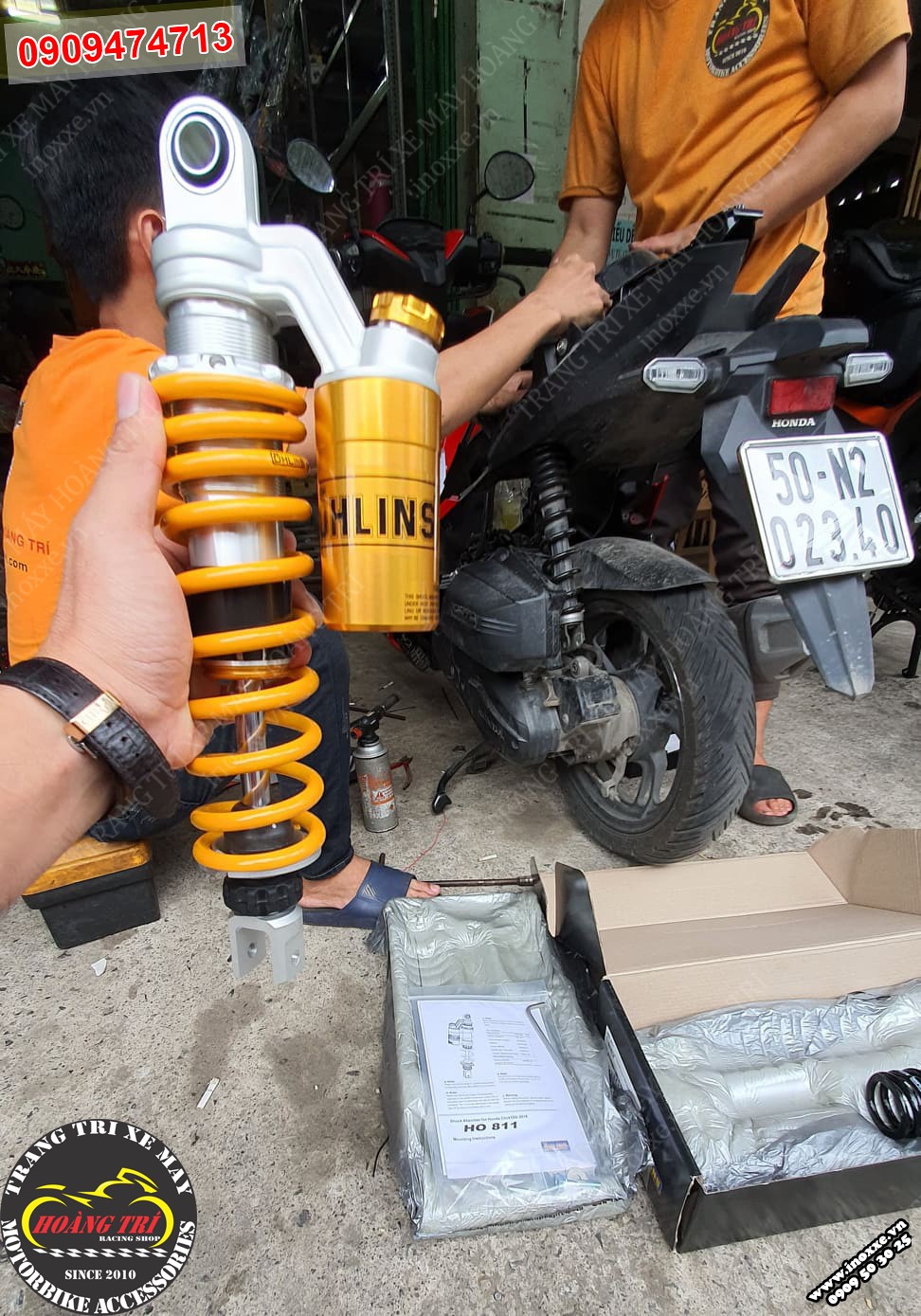 Phuộc bình dầu trên Ohlins HO811 hàng chính hãng lắp Vario , Click Thái .
